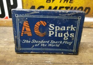 Vintage AC Spark Plug Holder Tin Box Storage Case Auto Garage Car Engine Steam 2