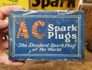 Vintage AC Spark Plug Holder Tin Box Storage Case Auto Garage Car Engine Steam 3