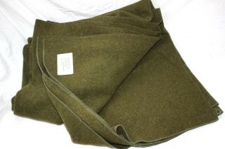 Vintage Military Wool Blanket Army Green Camp Throw