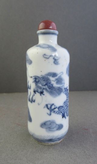 Qing Porcelain Snuff Bottle Blue White Fine Four Toe Dragon 18th Or 19th Century