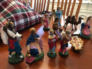 Vintage 11 Pc Set Of Christmas Nativity Scene Made In Italy Paper Mache