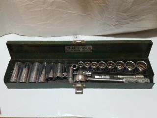 Vintage S - K Sae Tools 21 Pc. ,  3/8 " Drive - Socket Set W/ Metal Box Usa
