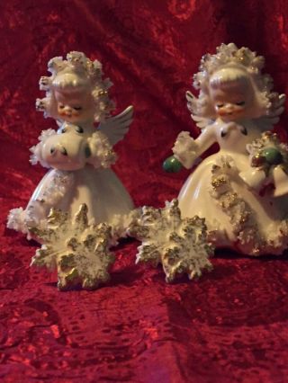Vintage Holt Howard Christmas Angel Candlesticks (2) & Candle Rings
