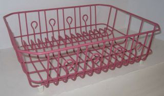 Vintage Large Rose Pink Dish Drainer Drying Rack Rubber Coated Wire Cup Holders