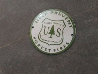 Vintage Authentic Us Forest Fires Enamel Sign 6 Inches Round