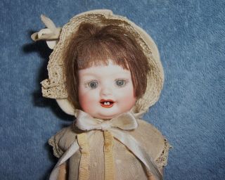 Antique 7 " German Porcelain Bisque Head Girl Character Doll Adorable Toddler