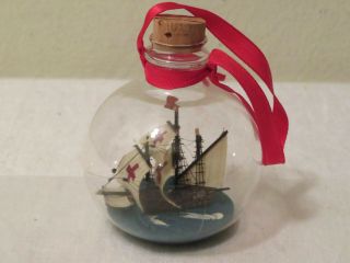 Vtg Authentic Models Mayflower Type Ship In Glass Christmas Holiday Ornament