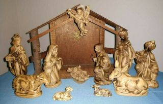 Vintage 12 Piece Paper Mache Nativity Set Made In Japan