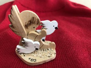 Vintage Emgee Hawaii Wooden Christmas Angel Doves Birds Signed 1983