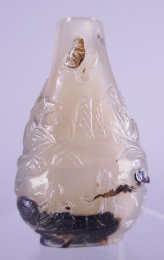18th/19th Century Chinese Carved Cameo Agate Landscape Snuff Bottle 2