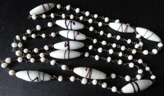 Vintage Art Deco Brown / Black White Glass Bead Wired Flapper Necklace - C653