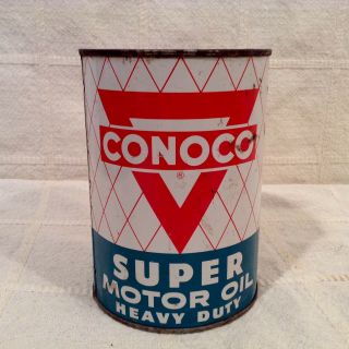 Vintage Nos Conoco Motor Oil Can 1 Quart Metal Continental Co Oklahoma