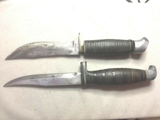 2 Vtg Hunting Knifes Schrade Walton 147 1 No Name Repairs Only Maybe Gutting To