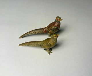 Antique Austrian Cold Painted Vienna Bronze Miniature Pheasant Pair.