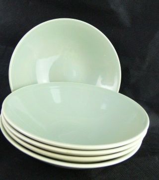 Vintage 1950s / 60s Poole Pottery Celadon Green Cereal Bowls X 5 - Contour Shape
