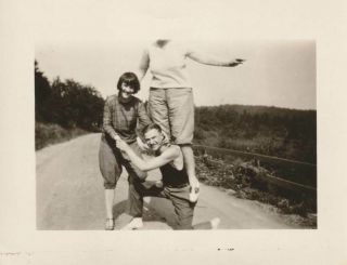 A340 - Headless Lady In Saddle Shoes Stands On Man - Old/vintage Photo Snapshot