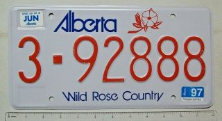 1997 Alberta " Wild Rose Country " Commercial License Plate 3 - 92888 (natural)