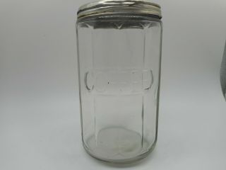 Antique Vintage Large Hoosier Sellers Cabinet Coffee Clear Glass Jar Metal Lid