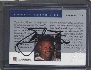 Emmitt Smith 1992 Pro Line Portraits On Card Cowboys Auto Certified W/ Crimp