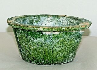 Chinese Han Tomb Burial Pottery Pot Green Glaze Ware / C.  210 Ad / 3 " H X 6.  25 " D