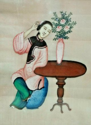 Antique 19th Century Chinese Watercolour Painting On Pith / Rice Paper - Framed