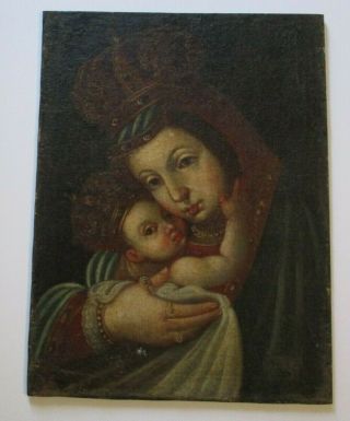 Antique 18th Century Old Master Painting Portrait Cusco Rare Icon Rare Madonna
