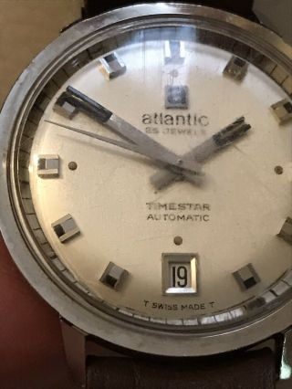 Rare Atlantic Timestar Vintage Watch Mens Automatic Date Swiss 25 Jewels Gents