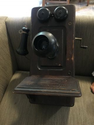 Vintage Antique Kellogg Hand Crank Wall Telephone Phone Stromberg Wood Case