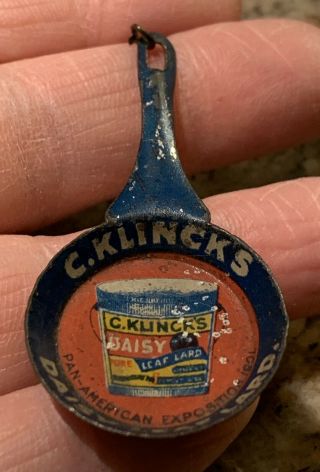Vintage 1901 Pan - American Exposition Tin Skillet Pin - C Klinck’s Daisy Leaf Lard