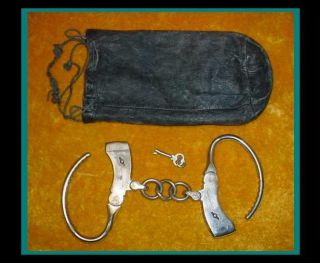 Authentic Antique Mattatuck Handcuffs / Manacles / Restraints /shackles With Key