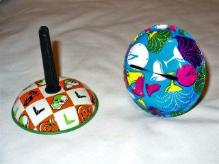 Two Vintage Tin Litho Noisemakers - Clangers - Halloween & Years Eve