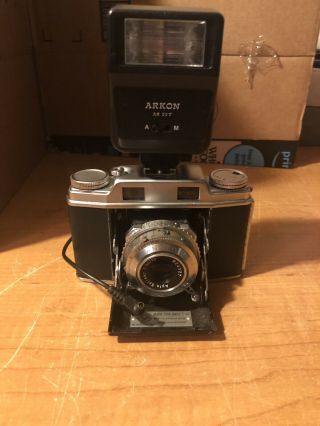 Vintage Agfa Solinar Folding Camera,  1:3,  5/50: R24217 W.  Arkon Ar22t Flash