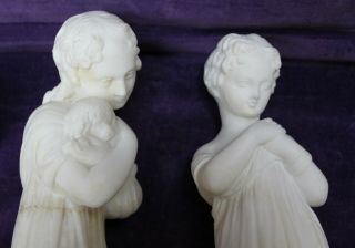 Carved Marble Statue Classical Figurines Girls & Dove Roman Antique Victorian 2