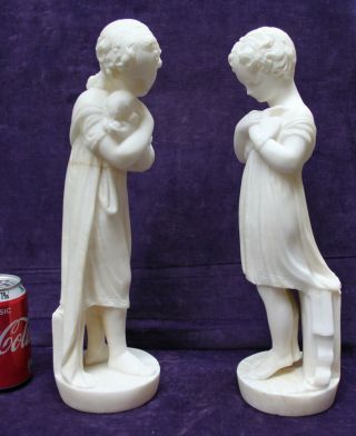 Carved Marble Statue Classical Figurines Girls & Dove Roman Antique Victorian 3