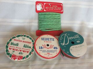 Vintage Velvette & Decorette Christmas Ribbons - 4