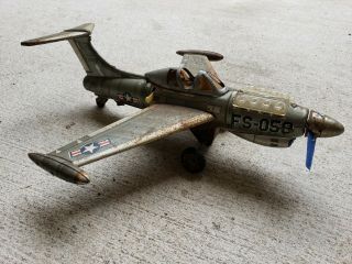 Vintage Lited Piston Action Tin Toy Usaf Fighter Plane By Showa Japan Fs - 059