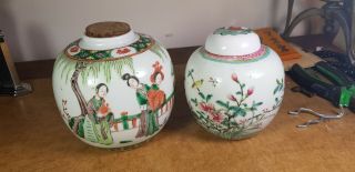 2 Chinese Jars Famille Verte / Rose Red Marks