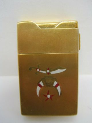 Vtg Elgin American Brushed Gold - Tone Cigarette Lighter W/ Shriner Logo (12)