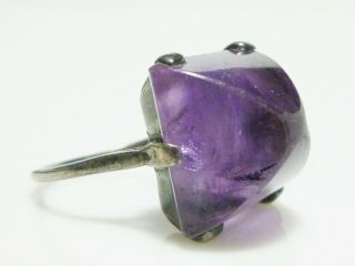 Antique Sterling Silver Cabochon Amethyst Mid Century Modern Ring Size 6