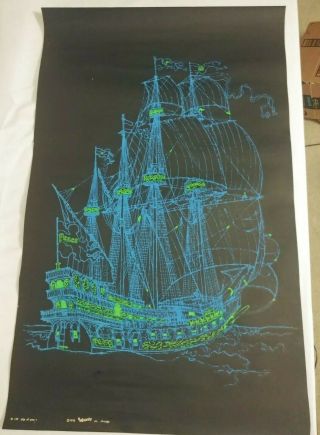 Blacklight Vintage Poster Psychedelic 1970 " Ship Of Peace " Insanity Co.  Chicago