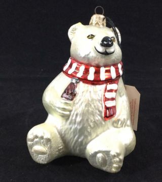 Kurt Adler Coca Cola Polar Bear Ornament 1996 Glass Christmas Polonaise Vintage