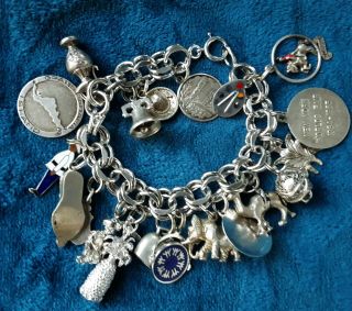 Vintage Sterling Silver Custom Charm Bracelet 20 Items Total