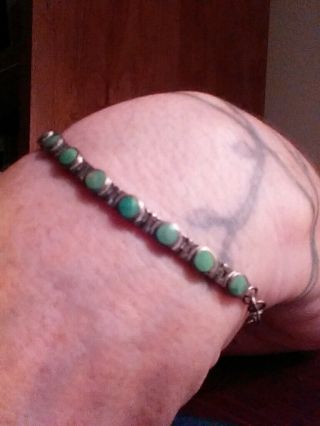 Vintage Sterling Silver Lime Green Stone Hinged Link Bracelet Retail $79.  99
