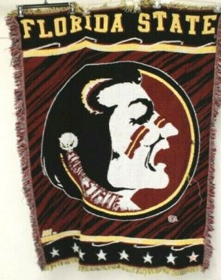 Florida State University Fsu Tapestry Throw Heavy Wt Fringe 48x60 Seminoles Vtg