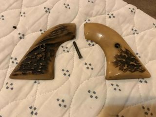 Antique / Vintage Colt Saa Early Stag Grips W/screw Worn Cowboy Single Action