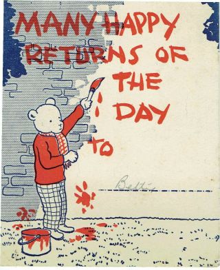 Vintage Birthday Greetings Card Rupert Bear Daily Express League Uncle Bill