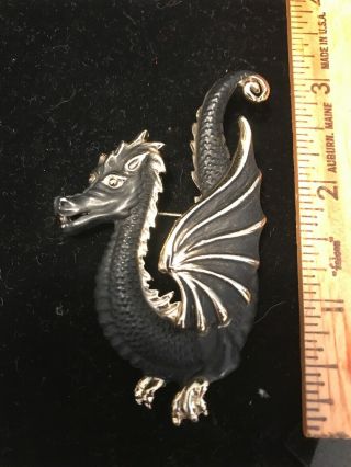 Vintage Black Dragon Costume Jewelry Pin Brooch