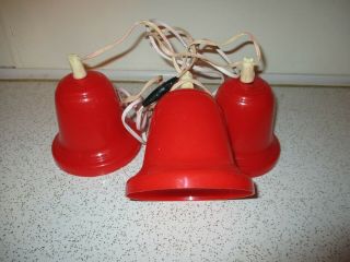 Vintage Large Christmas 3 Bell Red Plastic 5” X 5” String Lights Set Electric