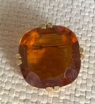 Vintage 1930 Art Deco Amber Glass Large Stone Brooch