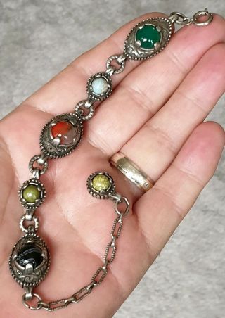 Old Vintage Miracle Jewellery Scottish Celtic Banded Agate Silver Panel Bracelet